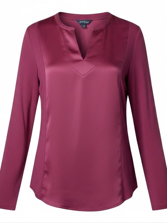 Lucky Brand Tops - LUCKY BRAND | Women's Burgundy Long Sleeve Satin Front Casual Office Blouse | XS